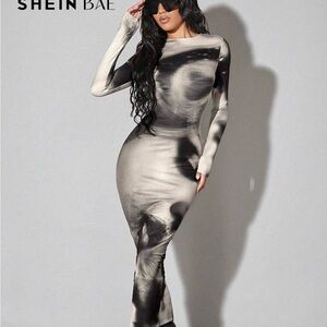 SHEIN Monochrome Long Sleeve Dress